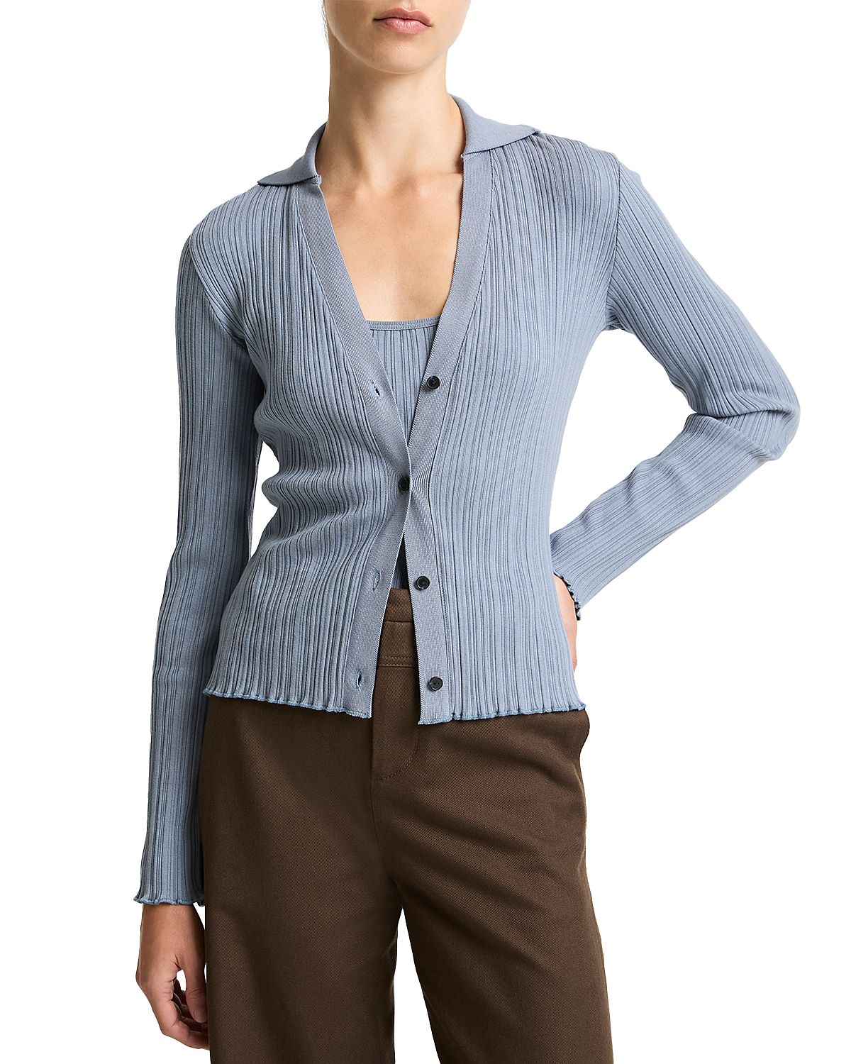 Vince Rib Knit Polo Cardigan Sweater