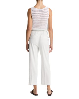 Linen Blend Mid Rise Tapered Pull On Pants  