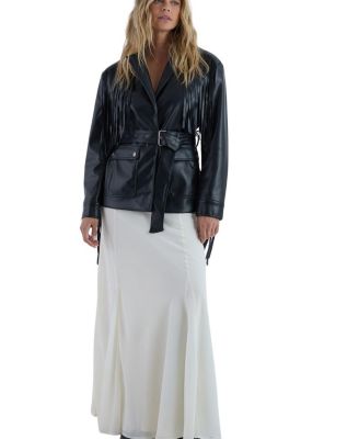 Fringe Faux Leather Belted Jacket