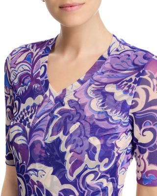 V Neck Elbow Sleeve Mesh Top