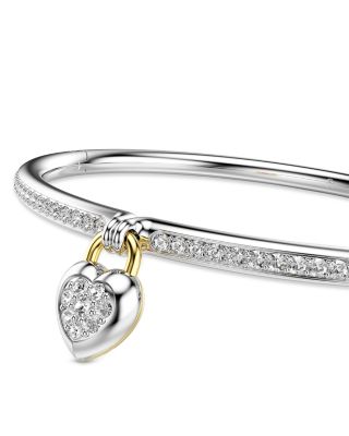 Idyllia Crystal & Cubic Zirconia Heart Charm Bangle Bracelet