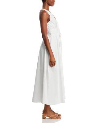 V Neck Tie Front Yellow Midi Dress