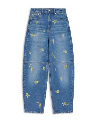 Stary High Rise Printed Barrel Jeans in Light Blue