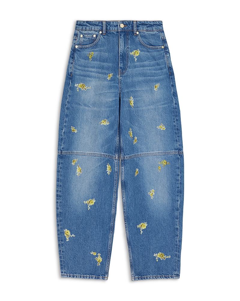 Ganni Stary High Rise Printed Barrel Jeans in Light Blue