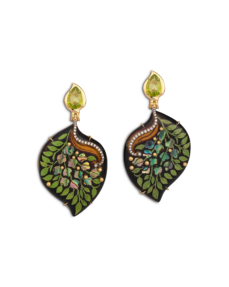 Silvia Furmanovich 18K Yellow Gold Kashmir Peridot, Abalone, Diamond & Gold Leaf Drop Earrings