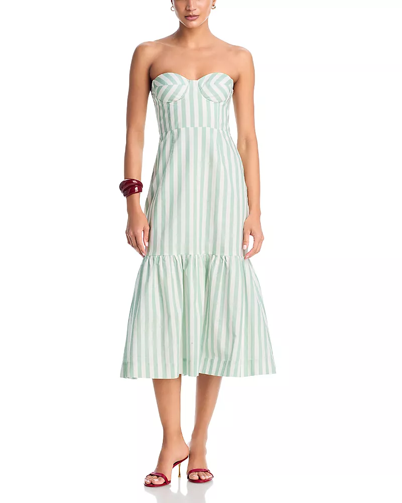 Aqua Stripe Bustier Midi Dress - Exclusive