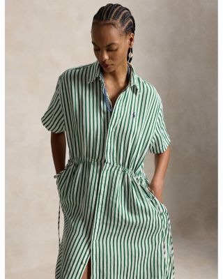 Striped Drawstring Shirt Dress