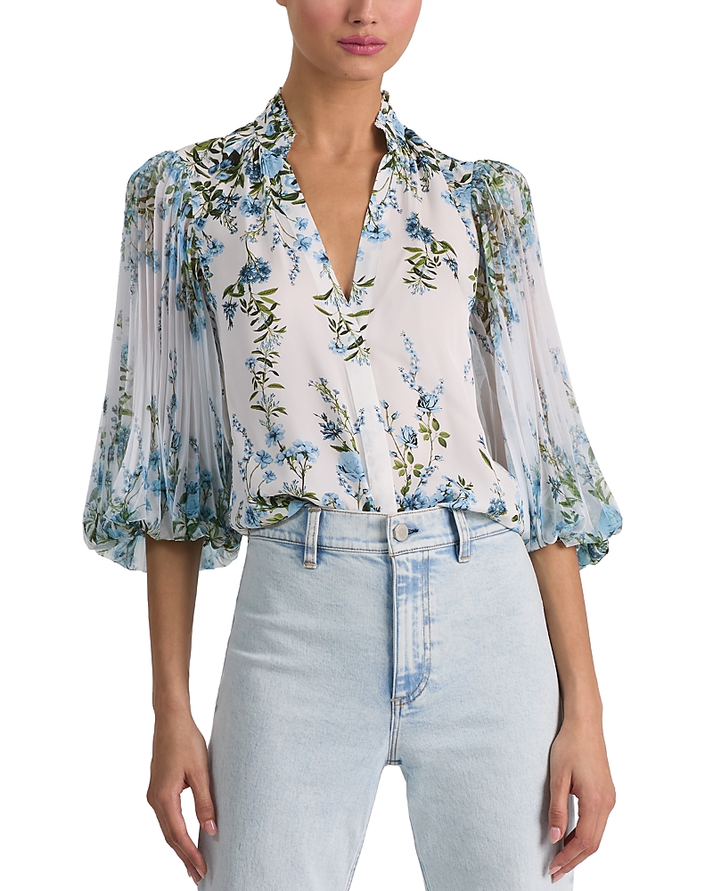 Alice and Olivia Ilan Pleated Blouson Sleeve Top