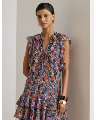 Floral Ruffle Trim Georgette Dress