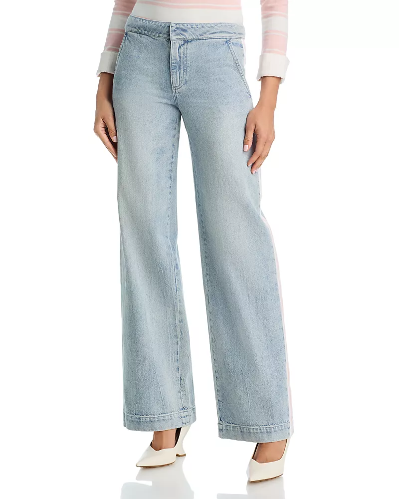 Alice and Olivia Mid Rise Straight Jeans in Rockstarblue/Off White/Pink