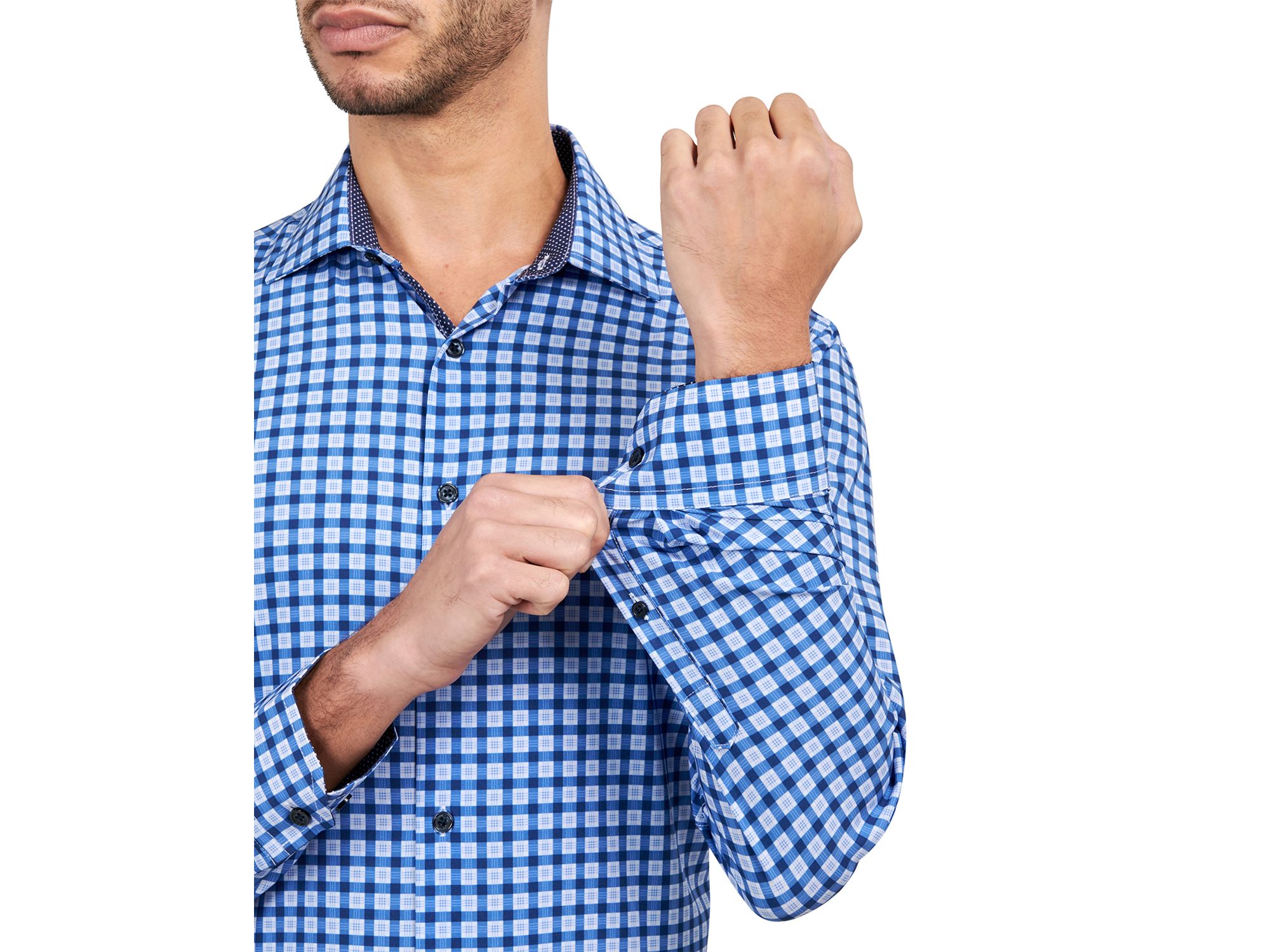 Slim Fit Small Windowpane Performance Dress Shirt — Image 3
