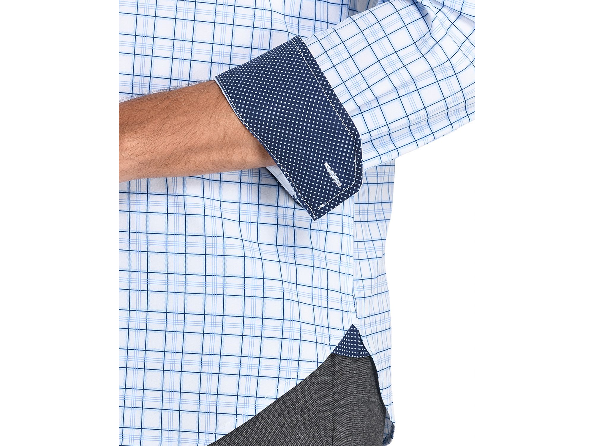 Slim Fit Plaid Performance Dress Shirt — Image 6
