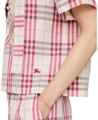  Cropped Check Cotton Scarf Blouse