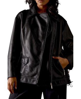 Oversized Whipstitch Leather Look Jacket