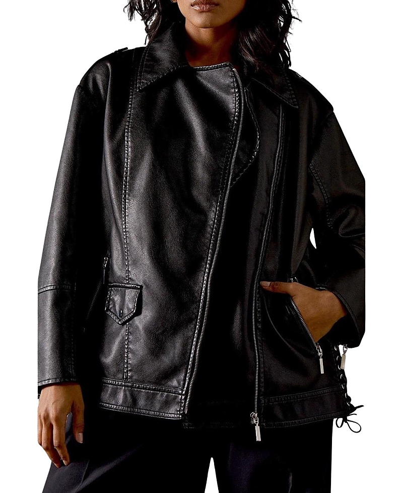 Warehouse Oversized Whipstitch Leather Look Jacket
