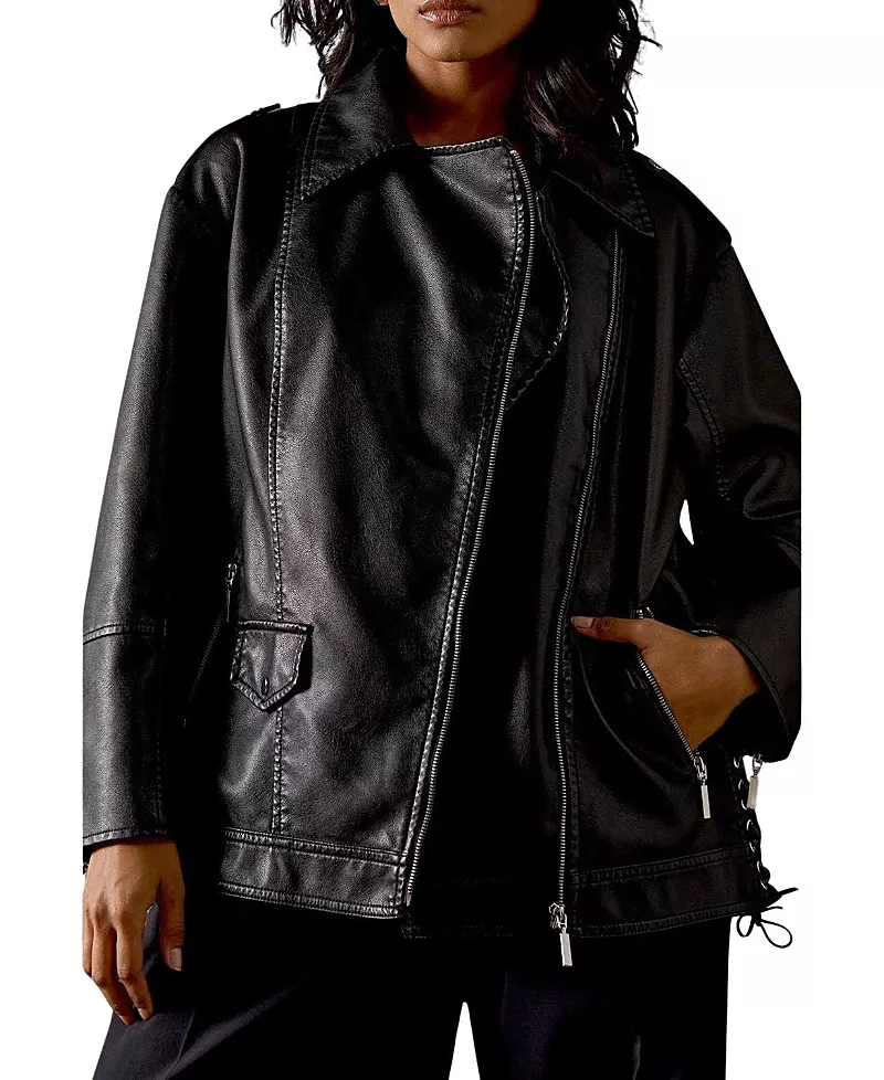 Warehouse Oversized Whipstitch Leather Look Jacket