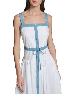 Poplin Mixed Media Tiered Midi Dress