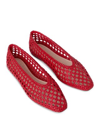 Women's Red Woven Leather Ballet Flats