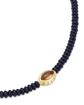 14K Yellow Gold Citrine Eye of the Idol & Onyx Bead Collar Necklace, 19"