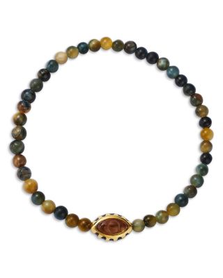 14K Yellow Gold Citrine Eye of the Idol Tiger Eye Bead Bracelet