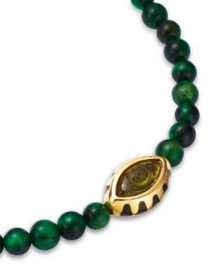 14K Yellow Gold Peridot Eye of the Idol Green Tiger Eye Bead Bracelet