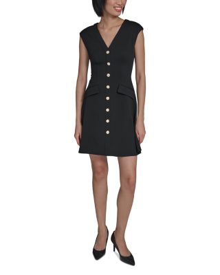 V Neck Button Front Fit And Flare Dress