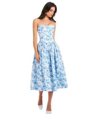  Paloma Print Linen Corset Draping Top Midi Dress