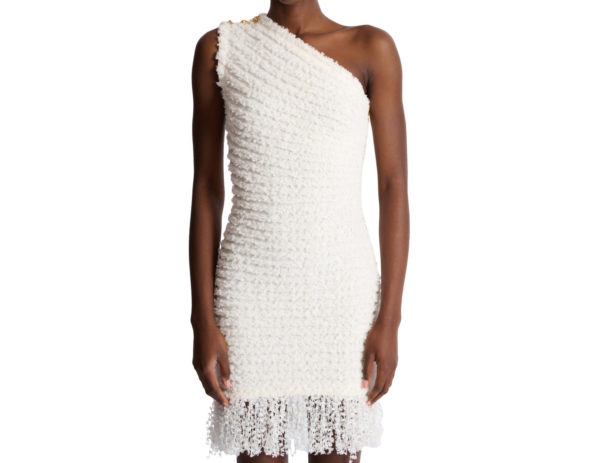 Dotted Tweed One-Shoulder Dress — Image 4