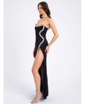  Xoana Crystal Embellished High Slit Gown