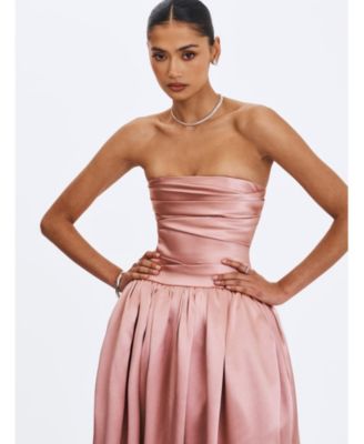  Willette Satin Strapless Gathered Maxi Dress