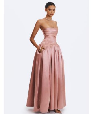  Willette Satin Strapless Gathered Maxi Dress