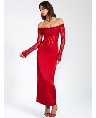  Nessa Lace Satin Corset Maxi Dress