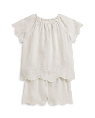 Girls' Starfish Embroidered Linen Top & Shorts Set - Baby