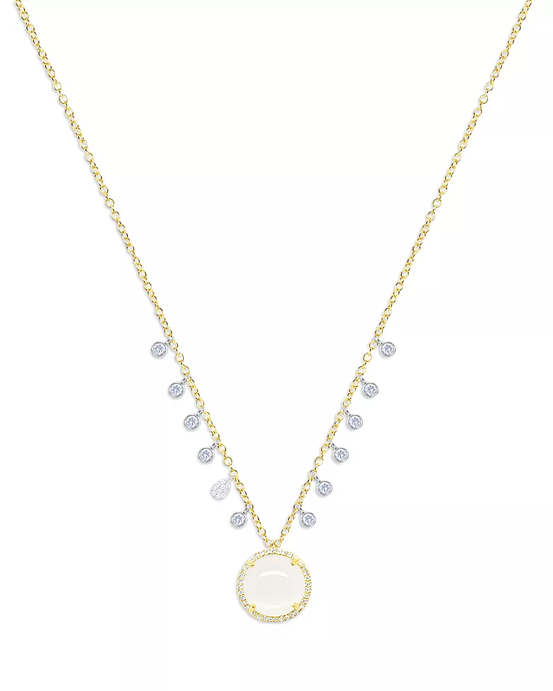 Meira T 14K White & Yellow Gold Rainbow Moonstone & Diamond Dangle Pendant Necklace, 16