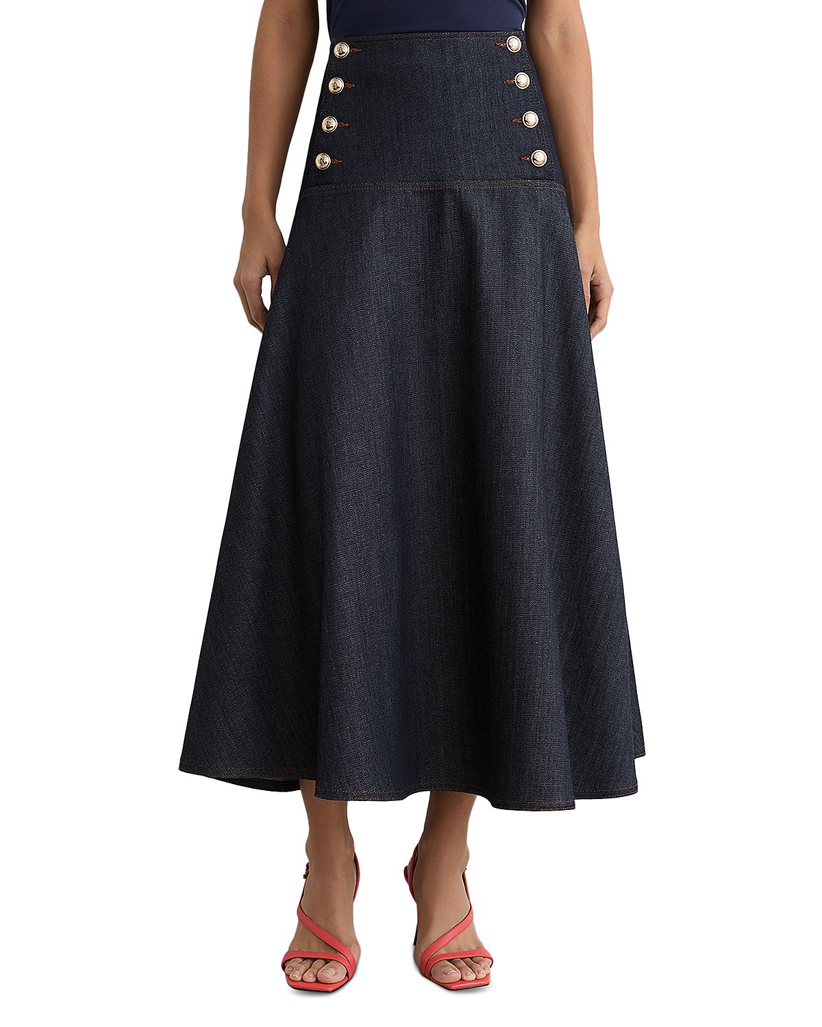 Reiss Button Detail Denim Skirt