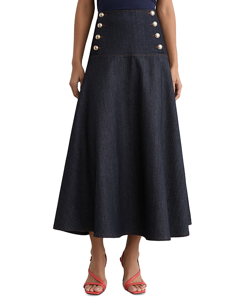 Reiss Button Detail Denim Skirt