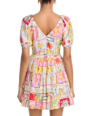 Tile Puff Sleeve V Neck Dress - Exclusive