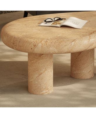 Elowen Indoor - Outdoor Patio Textured Faux Travertine Coffee Table