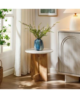 Tarin Acacia Wood and Marble Side Table