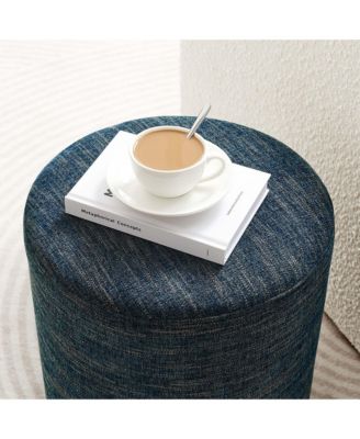 Callum 16" Round Woven Heathered Fabric Upholstered Ottoman