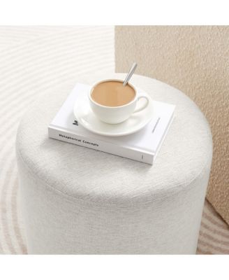 Callum 16" Round Woven Heathered Fabric Upholstered Ottoman