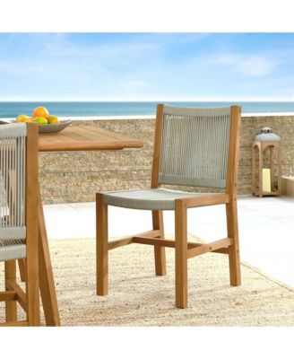 Vienna Outdoor Patio Teak and Rope Armless Dining Chairs, Set of 2