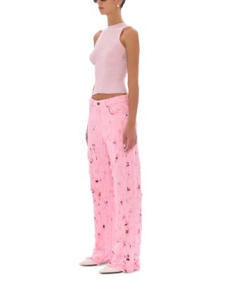 Bonnie Bull Destroyed Mid Rise Loose Jeans in Flamingo