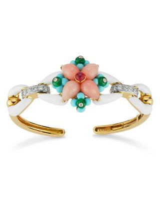 Platinum & 18K Yellow Gold Asheville Multi Gemstone Flower Cuff Bracelet