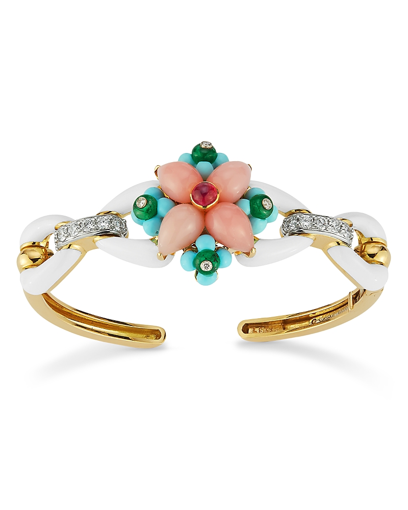 David Webb David Web Platinum & 18k Yellow Gold Asheville Multi Gemstone Flower Cuff Bracelet