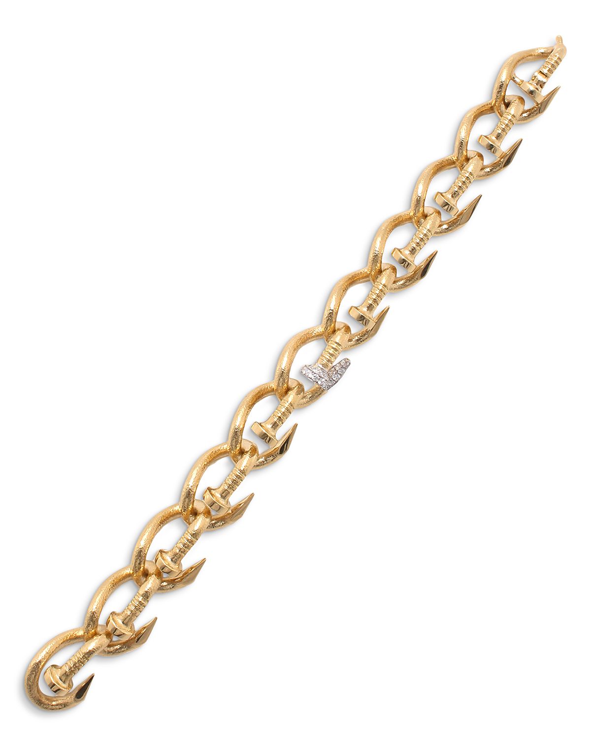 David Web Platinum & 18K Yellow Gold Tool Chest Diamond Hammered Bent Nail Bracelet