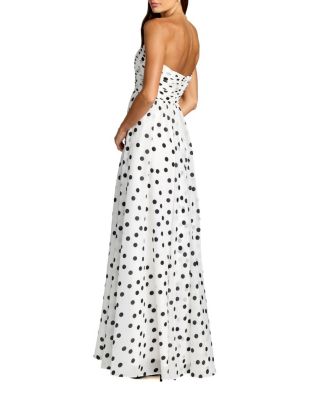 Polka Dot Strapless Viscose Gown with Slit