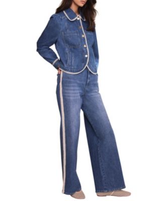  Women's Midwash Lace Trim Straight Jeans