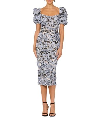 Lucia Puffy Sleeve Floral Midi Dress