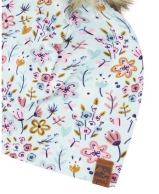 Girls' Stretch Jersey Hat Mini Flower Print with Pompom - Baby